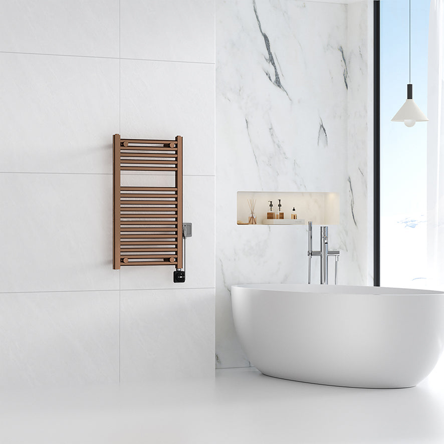 Elara elektrische radiator Smart WiFi 76,6x45cm geborsteld brons koper PVD - detailfoto