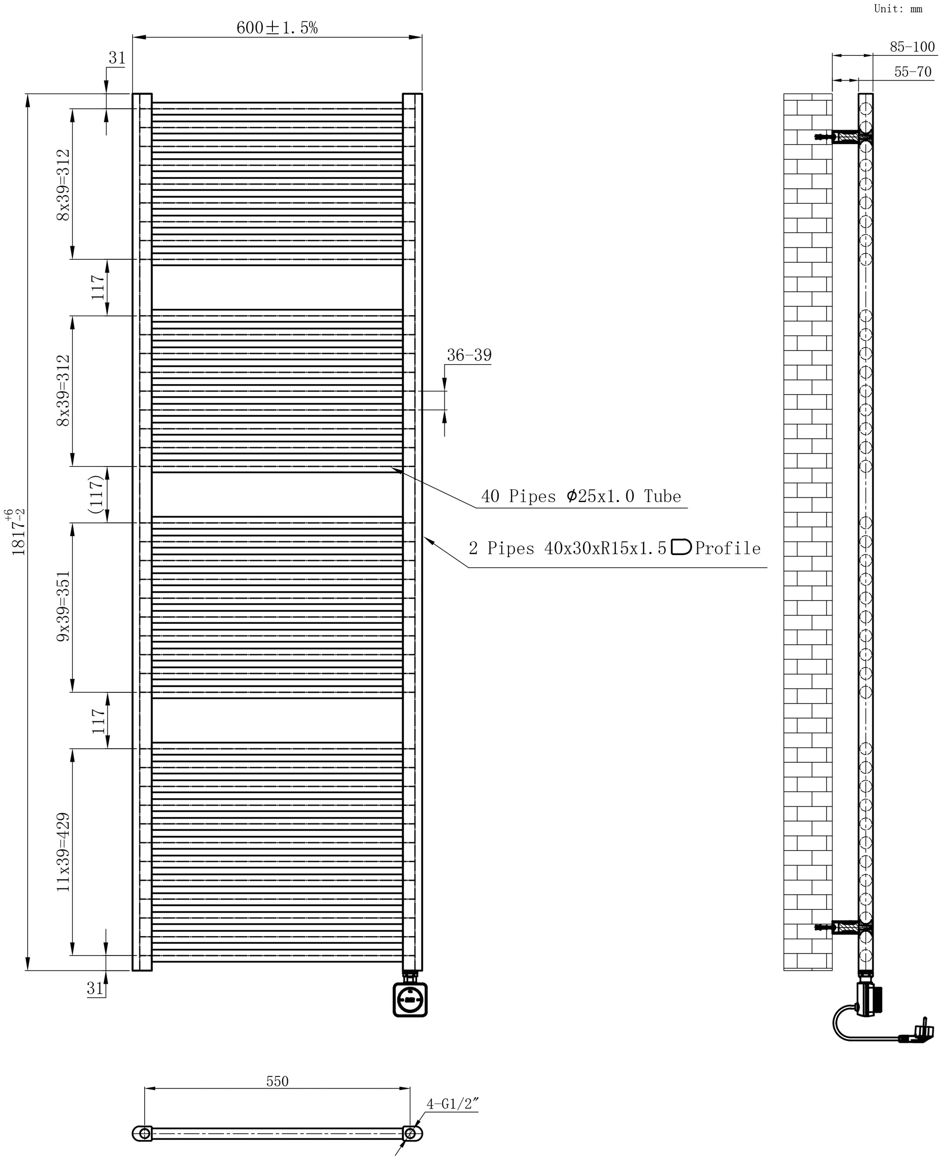 Elara elektrische radiator Smart WiFi | 181,7x60cm | Glans wit - WDtegels