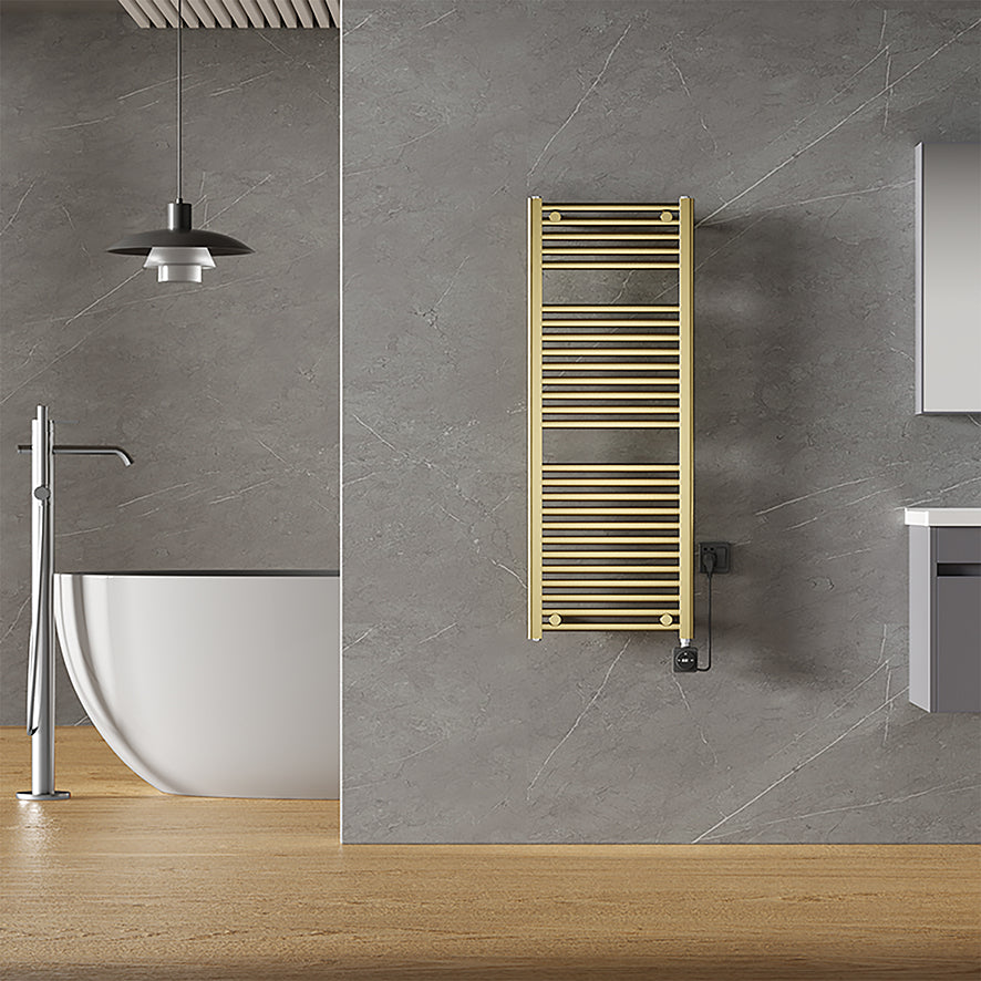 Elara elektrische radiator Smart WiFi 118,5x45cm geborsteld messing PVD - detailfoto