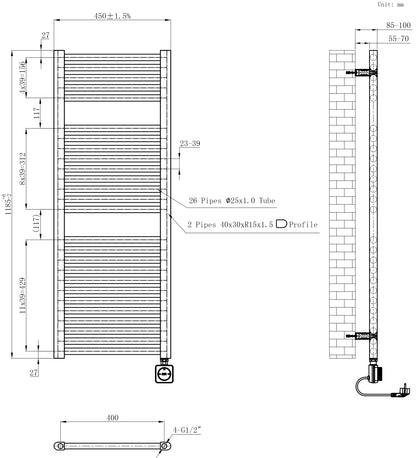 Elara elektrische radiator Smart WiFi | 118,5x45cm | Glans wit - WDtegels