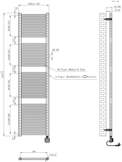 Elara elektrische radiator Smart WiFi | 181,7x45cm | Mat zwart - WDtegels
