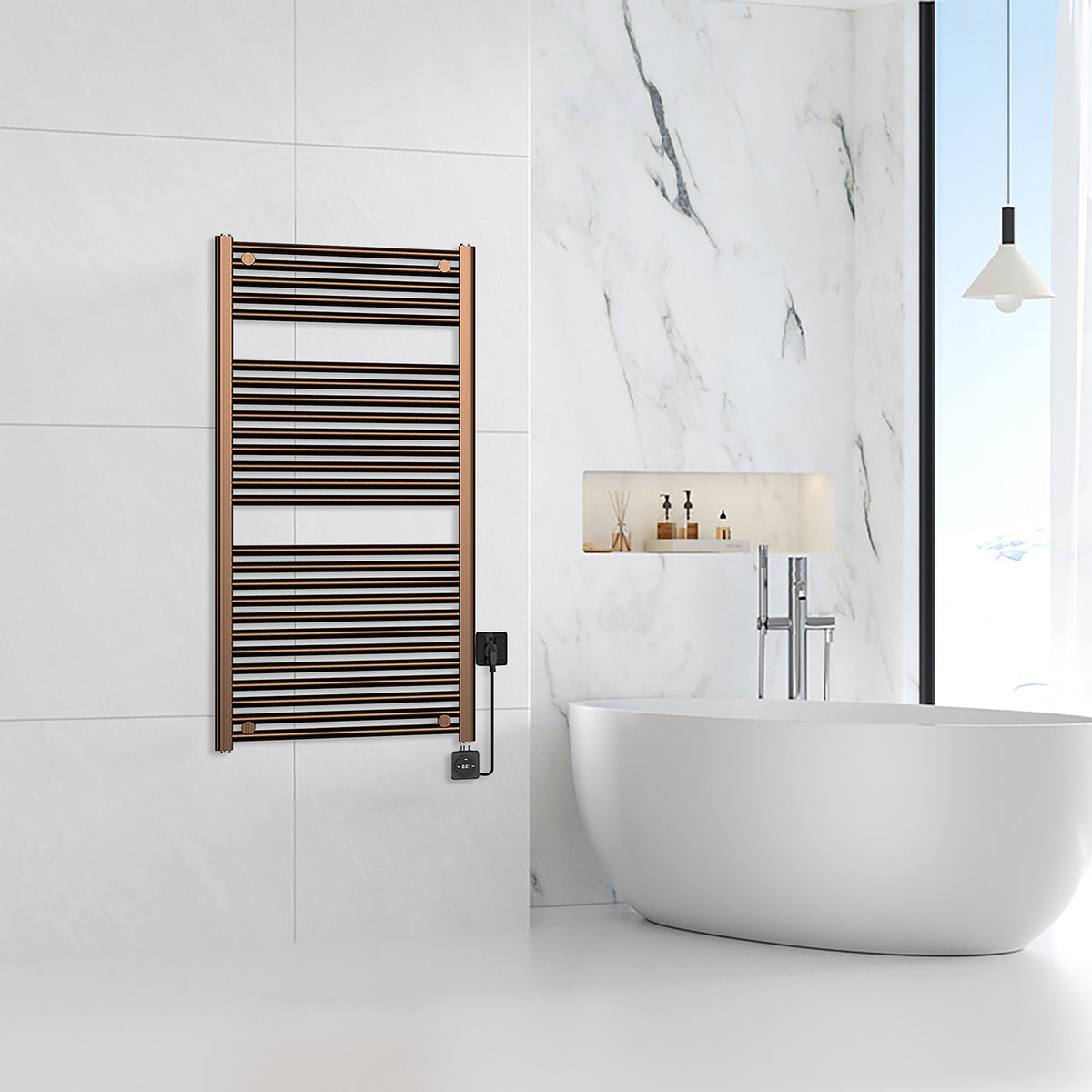 Elara elektrische radiator Smart WiFi 118,5x60cm geborsteld brons koper PVD - detailfoto