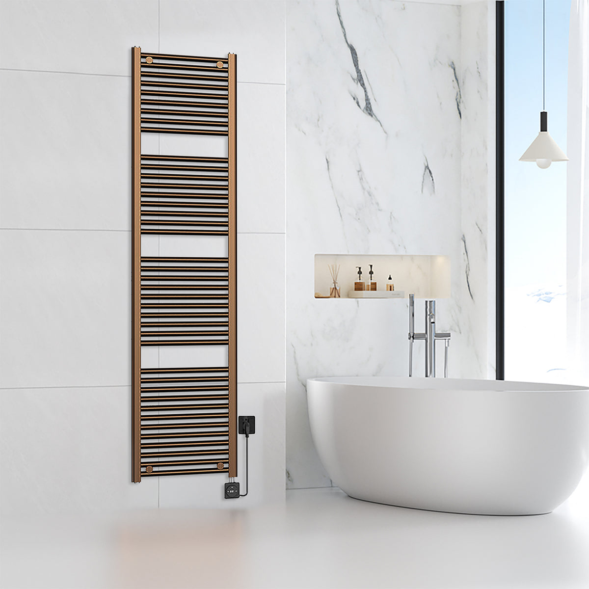 Elara elektrische radiator Smart WiFi 181,7x45cm geborsteld brons koper PVD - detailfoto