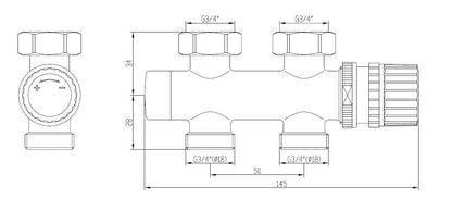 thermostatisch 3/4 onderblok recht chroom - WDtegels