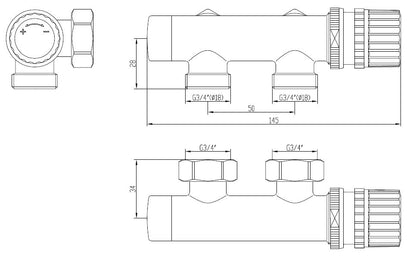 thermostatisch 3/4 onderblok haaks-rechts chroom - WDtegels