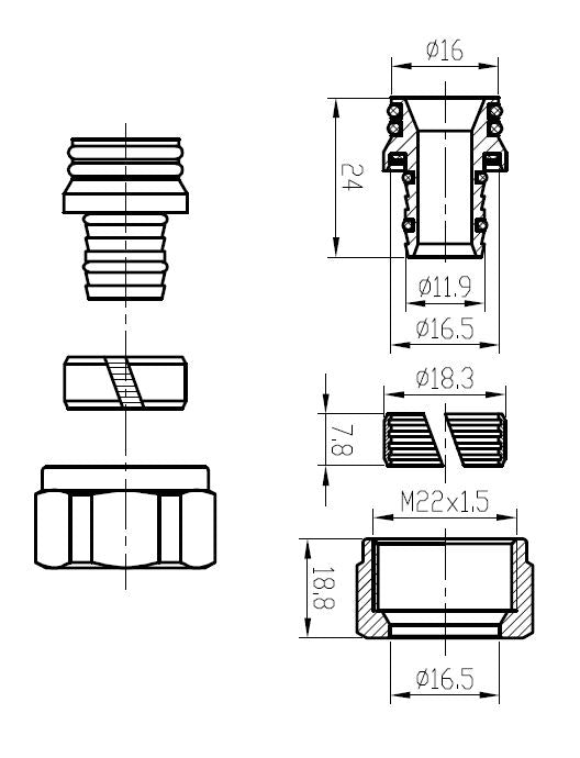 Lijntekening Knelset M22x16x2,0mm chroom