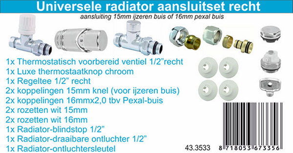 Wiesbaden luxe therm. rad. aansluitset recht chroom - WDtegels