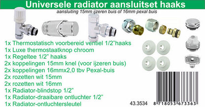 Wiesbaden luxe therm. rad. aansluitset haaks chroom - WDtegels