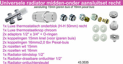 set onderblok compl. recht 16x2,0 +15 knel chroom - WDtegels