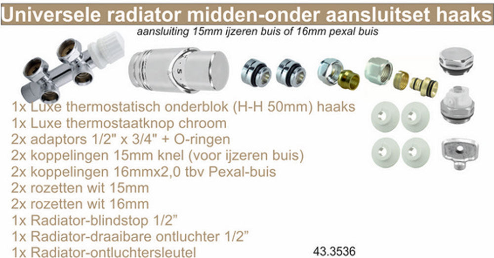 set onderblok compl. haaks (links) 16x2,0 +15 knel chroom - WDtegels
