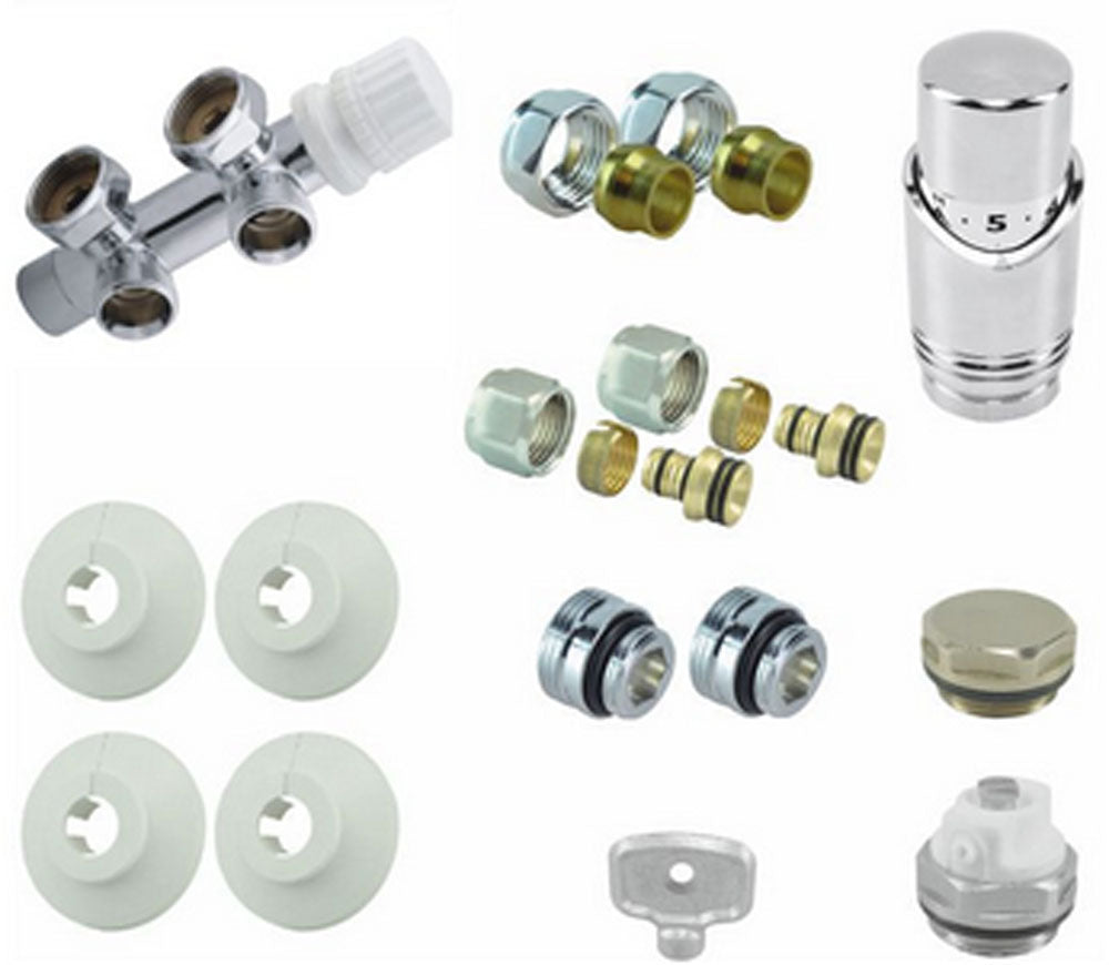set onderblok compl. haaks (links) 16x2,0 +15 knel chroom - WDtegels