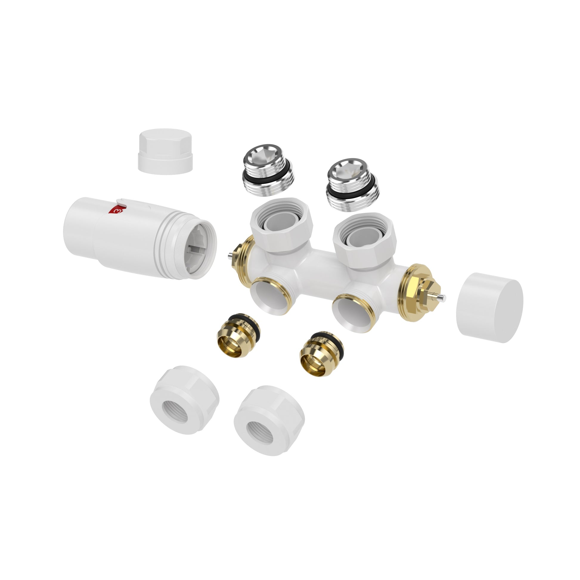 Set thermostatisch onderblok haaks links/rechts glans wit - WDtegels