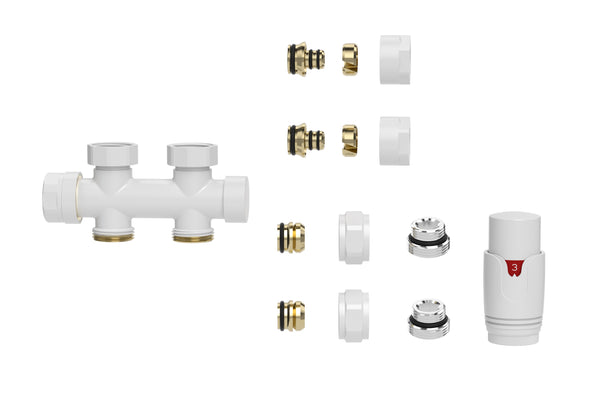 Conjunto base termostática bloque recto blanco brillo