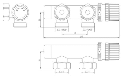 thermostatisch 3/4 onderblok haaks-links mat zwart - WDtegels