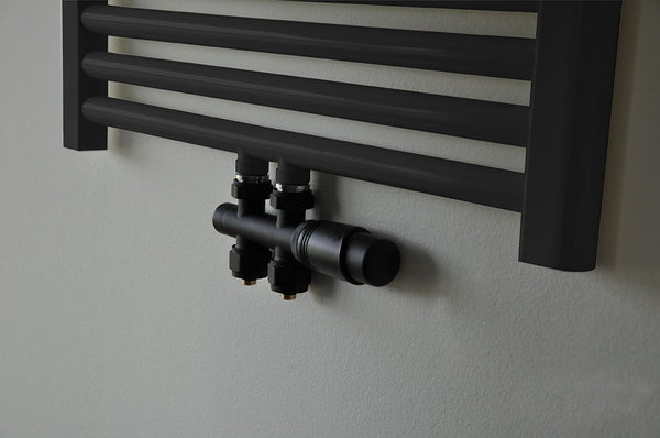 Conjunto termostático Wiesbaden, bloque base recto, negro mate