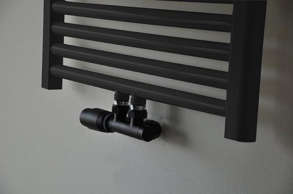 Conjunto termostático Wiesbaden, bloque base en ángulo izquierdo, negro mate