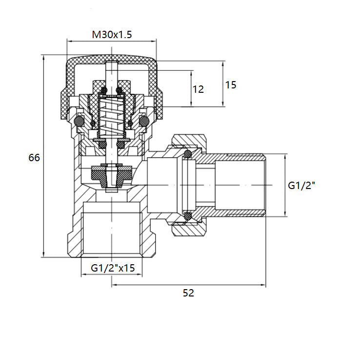 thermostatische radiatorventiel 1/2''x15mm haaks mat-zwart - WDtegels