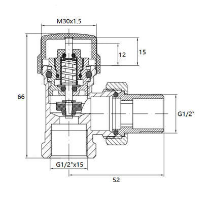 thermostatische radiatorventiel 1/2''x15mm haaks mat-zwart - WDtegels
