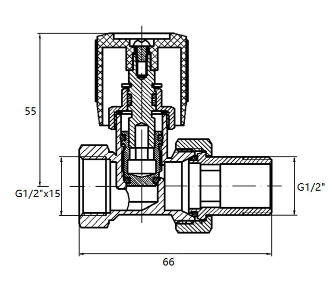 radiator-ventiel+adaptor 15mm 1/2 recht vernikkeld mat-zwart - WDtegels