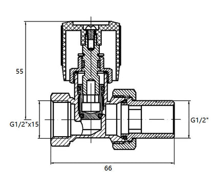 radiator-ventiel+adaptor 15mm 1/2 recht vernikkeld mat-zwart - WDtegels