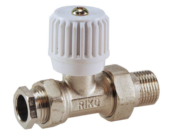 Radiator-ventiel met adaptor 15mm 1/2 recht vernikkeld