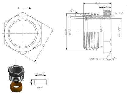 Lijntekening Knelset 1/2x15mm vernikkeld