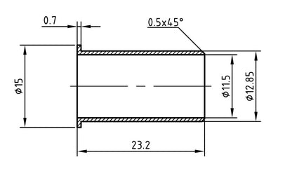 Lijntekening 1283 steunhuls 15mm x 1,0