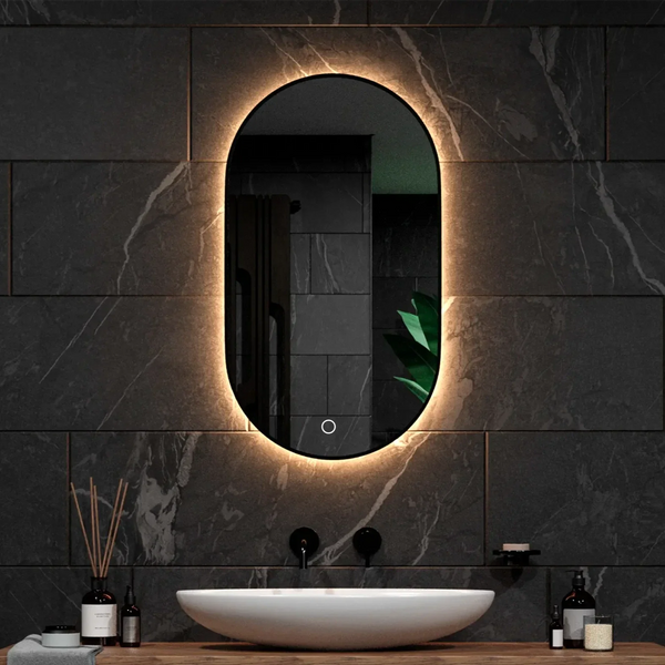 Bathroom Mirror - 90x50cm Oval - Black Frame - PRE-ORDER