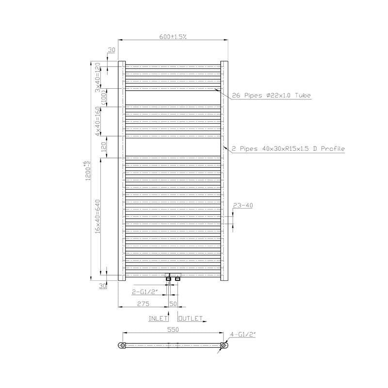 Radiator Lydia 120x60 cm grafiet - WDtegels