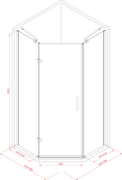 Vijfhoek cabine met 1 deur 100 - WDtegels