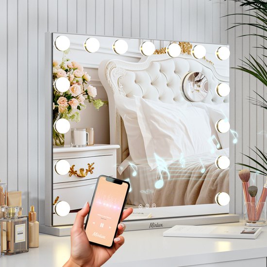 Hollywood Mirror - Bluetooth Speakers - 58x48cm - White