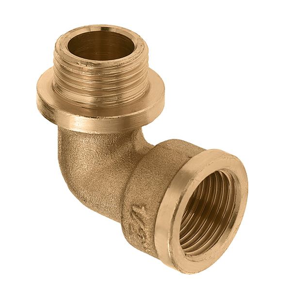 Racor roscado codo de latón 1/2" hembra x 1/2" macho con collarín
