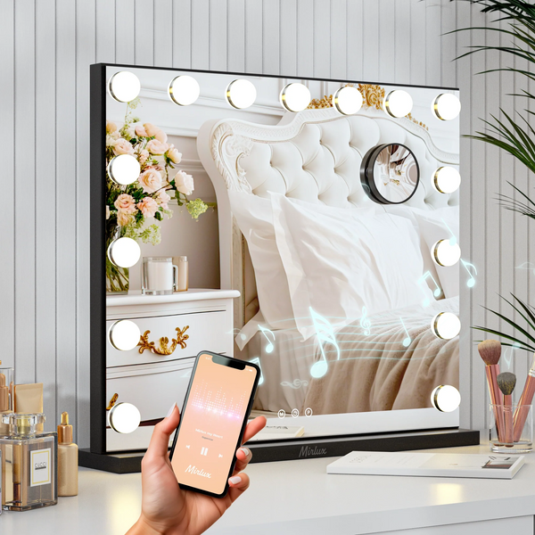 Hollywood Spiegel - Bluetooth Speakers - 58x48cm - Zwart