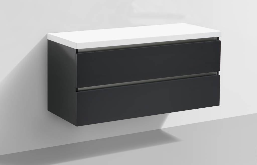 Badmeubel Trend met Flat kunstmarmer top 120 Hoogglans Antraciet