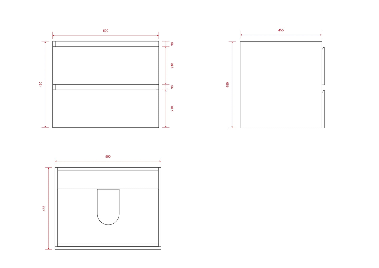 Badkamermeubelset Verona 60cm- Warm Eiken - Wastafel Zwart - WDtegels