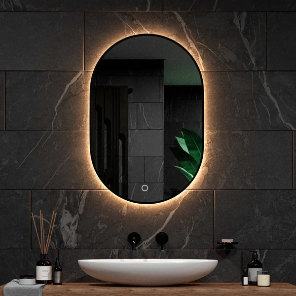 Bathroom mirror - 90x60cm Oval - Black Frame