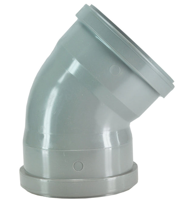 Codo de desagüe con doble junta 110mm 45 grados PVC