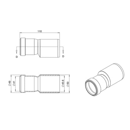 Verloopmof voor douchegoot 40 x 50 mm PVC - WDtegels