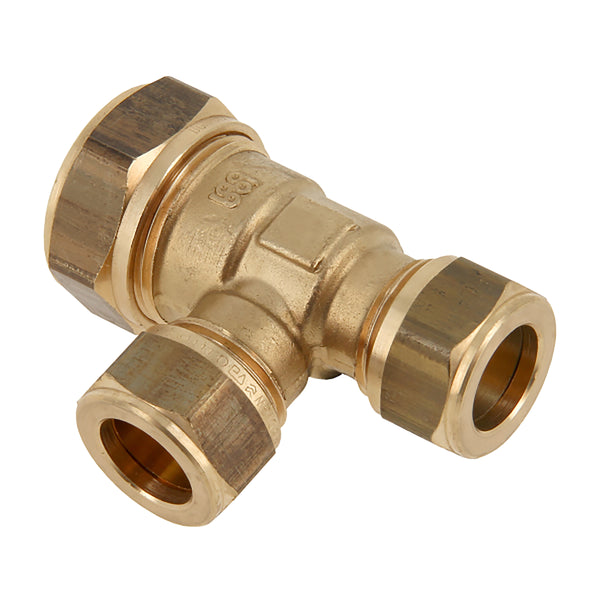 Conexión en T de latón KIWA Gastec 15mm x 12mm x 12mm de compresión