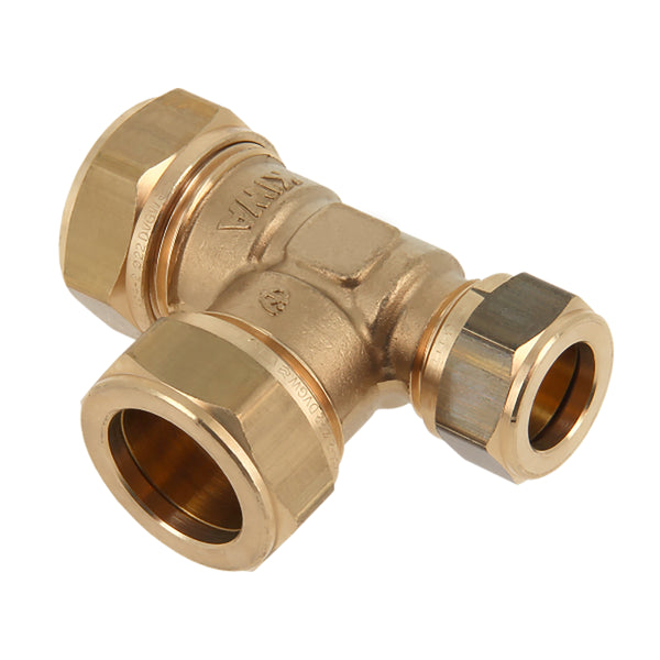 Racor en T de latón KIWA Gastec de 15mm x 15mm x 12mm, de compresión