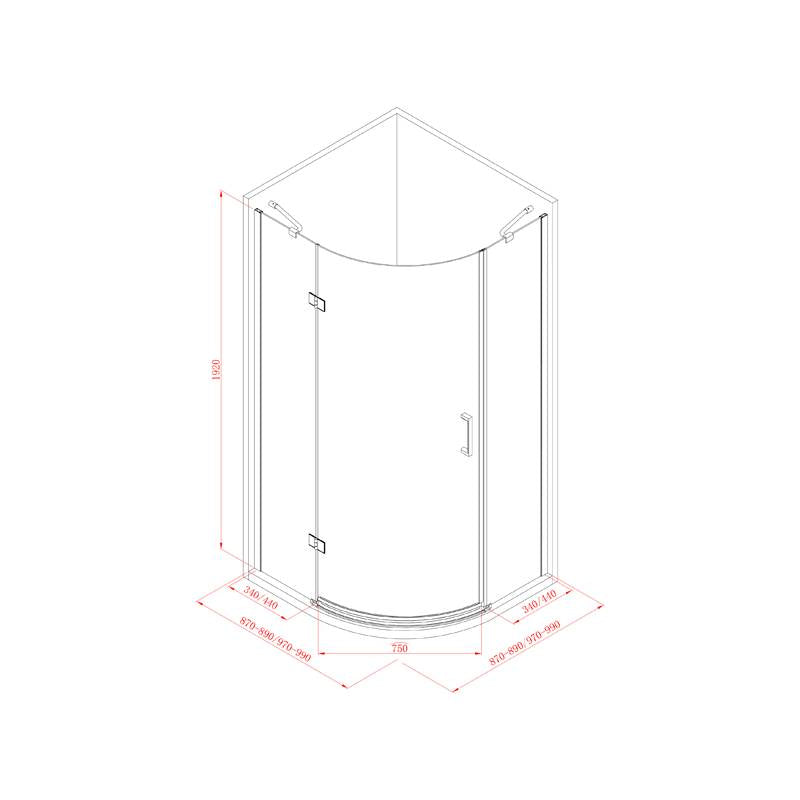 Kwartronde cabine met 1 deur 100