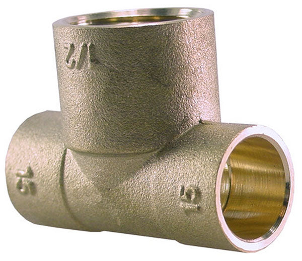 Pieza en T de soldadura KIWA Gastec 15mm x 1/4" x 15mm hembra de latón