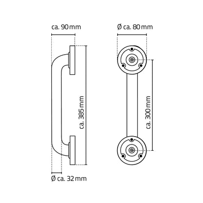 Lijntekening Ridder badgreep aluminium 30cm wit
