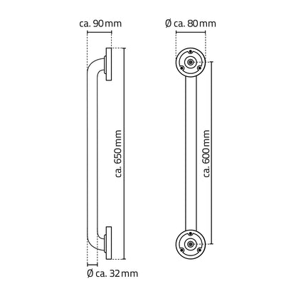 Lijntekening Ridder Sam badgreep met antislip 60cm chroom