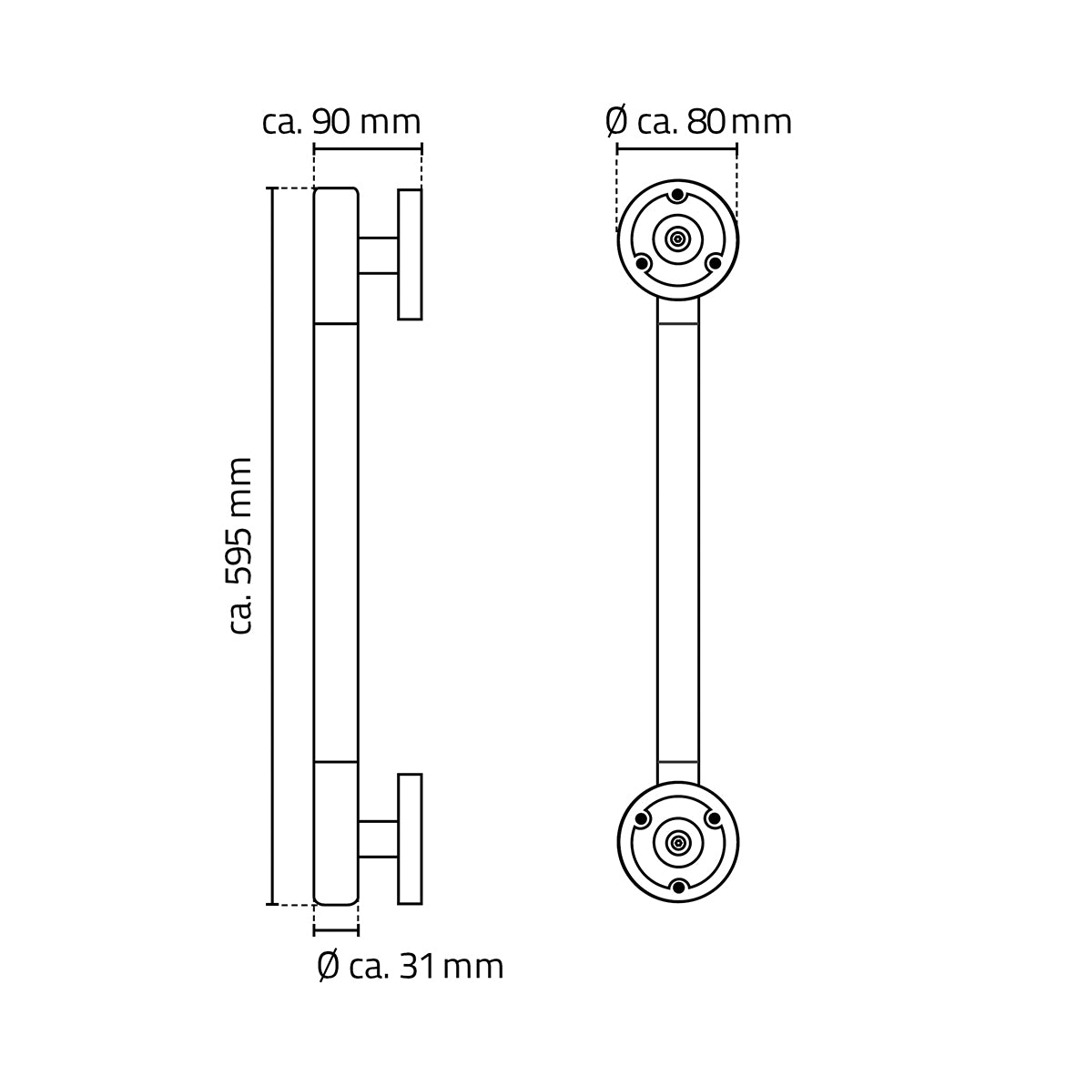 Lijntekening Ridder Ken badgreep met softgrip 60cm chroom/zwart
