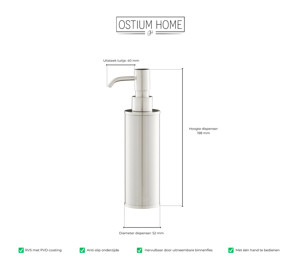 Maattekening van zeepdispenser Saponi in RVS