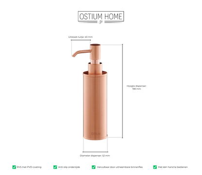 Maattekening van zeepdispenser Saponi in rosé koper