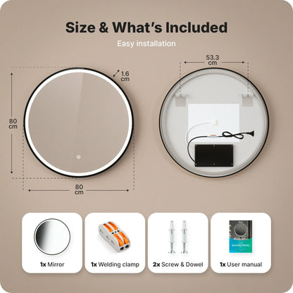 Badkamerspiegel - 80cm - Zwart Frame