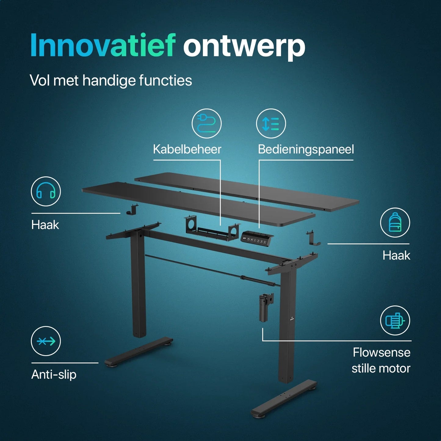 Flowsense Zit Sta Bureau - Verstelbaar Elektrisch Bureau - 140 x 60 cm - WDtegels
