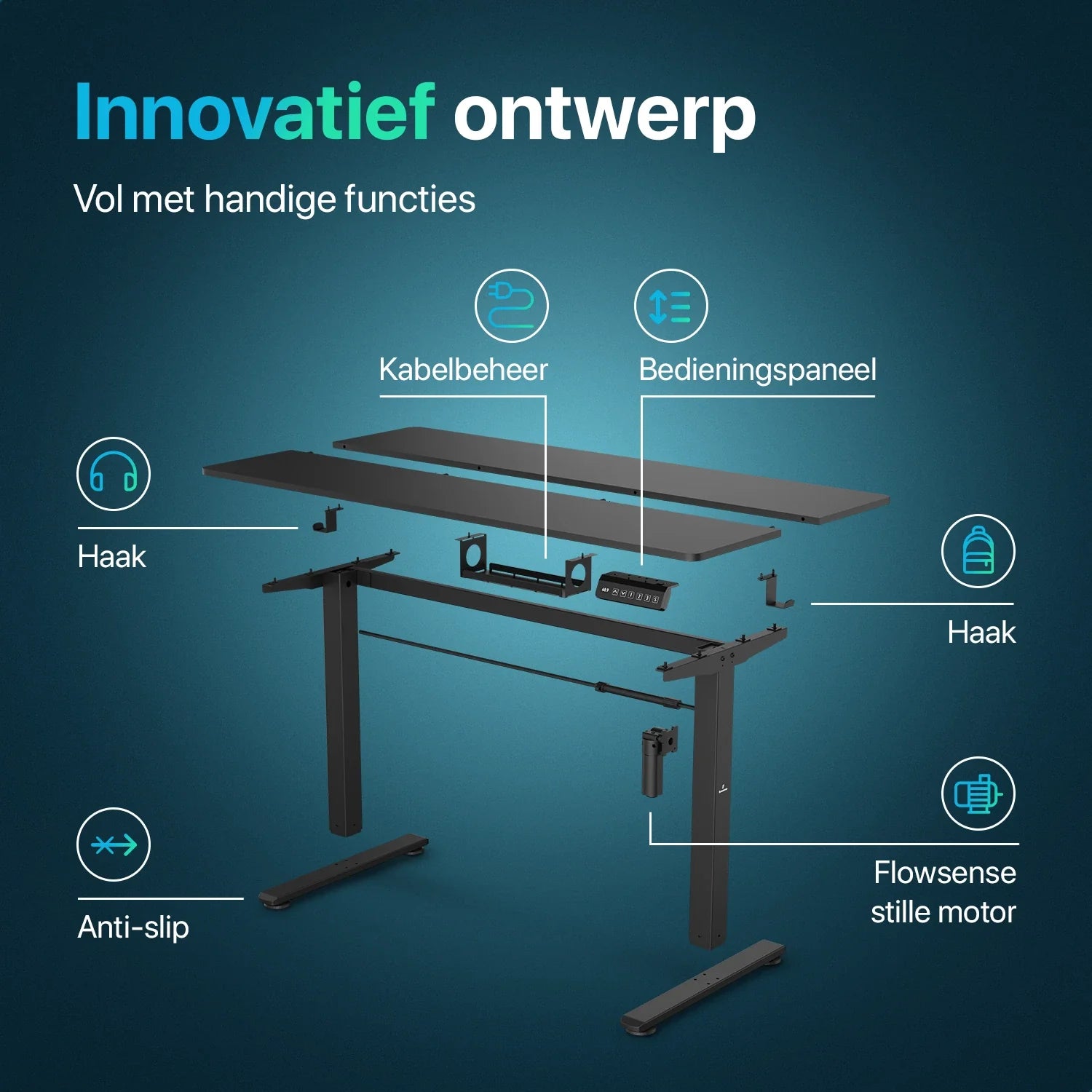 Flowsense Zit Sta Bureau - Verstelbaar Elektrisch Bureau - 140 x 60 cm - WDtegels